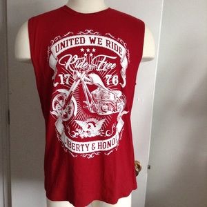 PATRIOTIC RED AND WHITE BIKER SLEEVELESS T SHIRT M